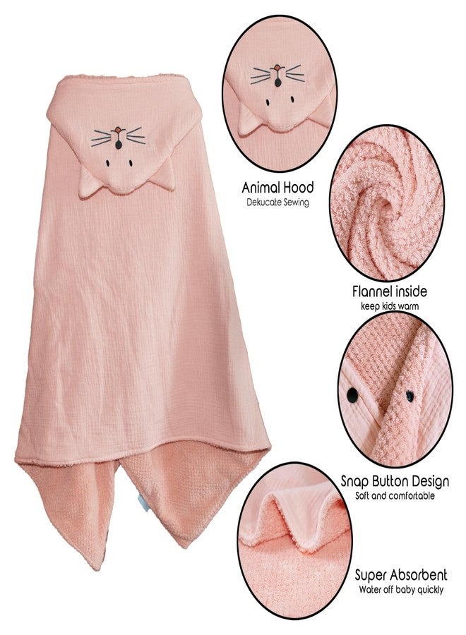 منشفة حمام دورملوني فائقة النعومة بغطاء رأس وبطانة من الفلانيل للأطفال الرضع والصغار، 55 × 25 بوصة، مناشف دافئة ماصة للأطفال (تصميم قطة) - Image 2